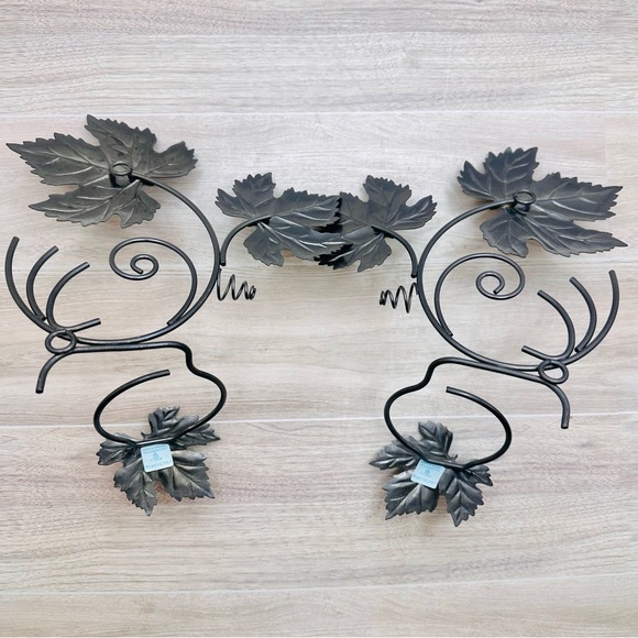 PartyLite Antique Grape Leaf Sconce Pair Frosted Glass Votives Autumn Vibes - Picture 10 of 16